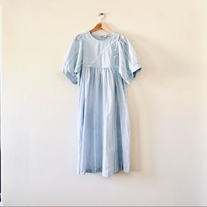 Vintage 80s DressR etro Striped Midi blue white prairie Medium